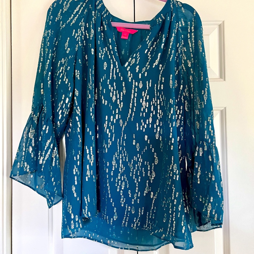 Lilly Pulitzer Emerald Green and Gold Top